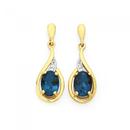 9ct-Gold-Blue-Topaz-Diamond-Oval-Swirl-Drop-Stud-Earrings Sale