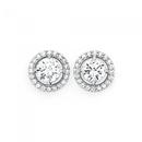 Silver-CZ-Round-Halo-Stud-Earrings Sale