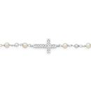 Silver-Cubic-Zirconia-Long-Cross-On-Pearl-Rosary-Bracelet Sale