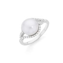 Silver-10mm-Cultured-Fresh-Water-Pearl-CZ-Dress-Ring Sale