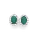 9ct-Gold-Emerald-Diamond-Oval-Frame-Stud-Earrings Sale