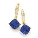 9ct-Gold-Created-Sapphire-Diamond-Drop-Earrings Sale