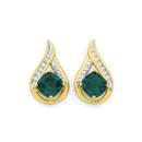 9ct-Gold-Emerald-Diamond-Cushion-Swirl-Earrings Sale
