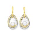 9ct-Gold-Two-Tone-Cultured-Fresh-Water-Pearl-CZ-Drop-Earrings Sale