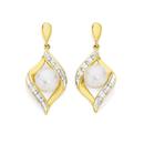 9ct-Gold-Cultured-Fresh-Water-Pearl-Diamond-Crossover-Drop-Earrings Sale