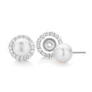 Silver-Cultured-Fresh-Water-Pearl-CZ-Cluster-Interchangeable-Stud-Earrings Sale