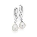 Silver-Cultured-Fresh-Water-Pearl-Cubic-Zirconia-Infinity-Earrings Sale