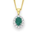 9ct-Gold-Emerald-34ct-Diamond-Oval-Frame-Pendant Sale