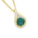 9ct-Gold-Created-Emerald-Diamond-Cushion-Cut-Tear-Drop-Pendant Sale