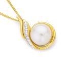 9ct-Gold-Cultured-Freshwater-Button-Pearl-Diamond-Pendant Sale