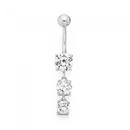 Sterling-Silver-Stainless-Steel-Three-Round-Cubic-Zirconia-Drop-Belly-Bar Sale