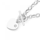 Sterling-Silver-Oval-Belcher-With-Cubic-Zirconia-Heart-FOB-Bracelet-19cm Sale