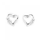 Silver-Heart-With-Two-White-Cubic-Zirconia-Earrings Sale