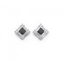 Sterling-Silver-Black-Cubic-Zirconia-Off-Square-Stud-Earrings Sale