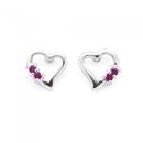 Silver-Small-Heart-With-Two-Red-Cubic-Zirconia-Earrings Sale