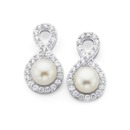 Silver-Cultured-Fresh-Water-Pearl-Cubic-Zirconia-Earrings Sale