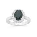 Silver-Oval-Black-Cubic-Zirconia-Cluster-Ring Sale