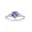 Silver-Lavender-Cubic-Zirconia-Heart-With-Cubic-Zirconia-Side-Stones-Ring Sale