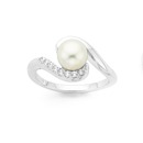 Silver-Cultured-Fresh-Water-Pearl-Cubic-Zirconia-Twist-Ring Sale