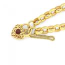 9ct-Gold-19cm-Oval-Belcher-Bracelet-with-Garnet-Set-Padlock Sale