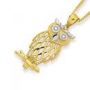 9ct-Gold-Two-Tone-Large-Owl-Pendant Sale