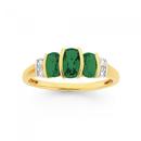 9ct-Gold-Created-Emerald-Diamond-Cushion-Trilogy-Ring Sale