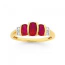 9ct-Gold-Created-Ruby-Diamond-Cushion-Trilogy-Ring Sale