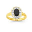 9ct-Gold-Black-Sapphire-Oval-Flower-Frame-Ring Sale