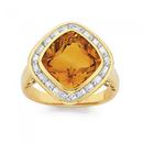 9ct-Gold-Citrine-Diamond-Large-Cushion-Bezel-Ring Sale