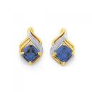 9ct-Gold-Created-Ceylon-Sapphire-Diamond-Swirl-Earrings Sale