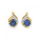 9ct-Gold-Created-Ceylon-Sapphire-Diamond-Swirl-Earrings Sale