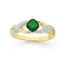 9ct-Gold-Created-Emerald-Diamond-Ring Sale