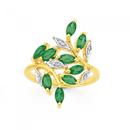 9ct-Gold-Created-Emerald-Diamond-Leaves-Spray-Ring Sale