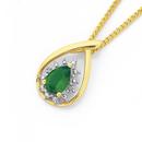 9ct-Gold-Created-Emerald-Diamond-Pear-Cut-Pendant Sale