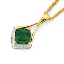 9ct-Gold-Created-Emerald-Diamond-Drop-Pendant Sale