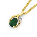 9ct-Gold-Created-Emerald-Diamond-Pear-Pendant Sale