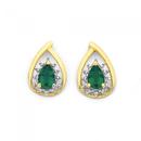 9ct-Gold-Created-Emerald-Diamond-Pear-Cut-Earrings Sale