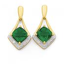 9ct-Gold-Created-Emerald-Diamond-Drop-Earrings Sale