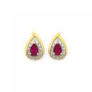 9ct-Gold-Created-Ruby-Diamond-Pear-Cut-Earrings Sale