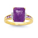 9ct-Gold-Amethyst-Diamond-Emerald-Cut-Ring Sale