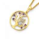 9ct-Gold-Amethyst-Diamond-Owl-on-Tree-Circle-Pendant Sale