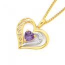 9ct-Gold-Amethyst-Diamond-Filigree-Open-Heart-Pendant Sale