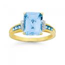 9ct-Gold-Blue-Topaz-Diamond-Emerald-Cut-Ring Sale