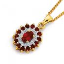 9ct-Gold-Created-Ruby-Diamond-Oval-Cut-Cluster-Pendant Sale