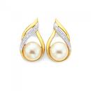 9ct-Gold-Created-Fresh-Water-Pearl-Diamond-Swirl-Stud-Earrings Sale
