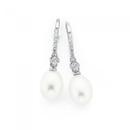 Silver-Cultured-Fresh-Water-Pearl-and-White-Cubic-Zirconia-Hook-Drop-Earrings Sale