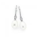 Sterling-Silver-Cultured-Fresh-Water-Pearl-and-White-Cubic-Zirconia-Hook-Drop-Earrings Sale