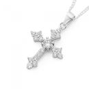 Silver-Cubic-Zirconia-Clover-Ends-Cross-Pendant Sale