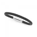 Stainless-Steel-Black-Leather-Plaited-Mens-Bracelet Sale