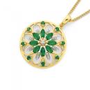 9ct-Gold-Emerald-Created-Diamond-Flower-Cluster-Pendant Sale
